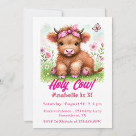 Schattigee Highland Koe Butterfly Girl Verjaardags Kaart