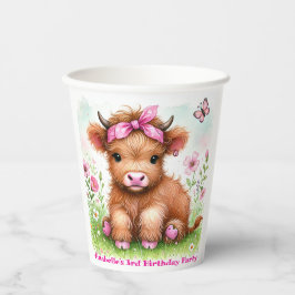 Schattigee Highland Koe Butterfly Girl Verjaardags Papieren Bekers