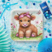 Schattigee Highland Koe Butterfly Girl Verjaardags Papieren Bordje (Feest)