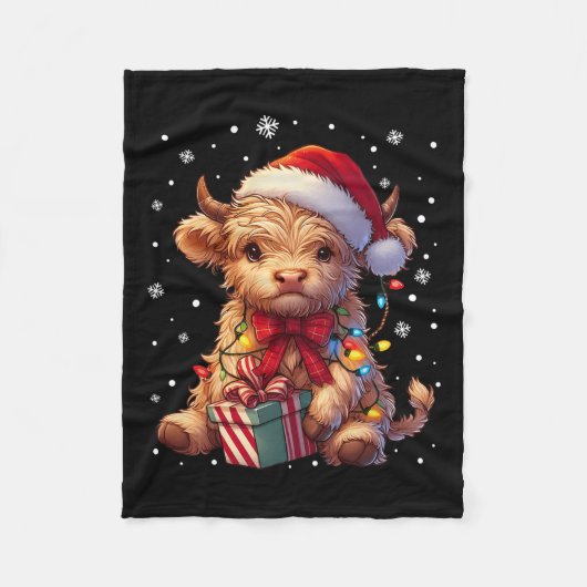 Schattigee Highland Koe Christmas Highland Koe Xma Fleece Deken (Voorkant)