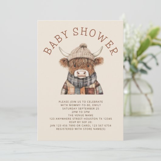 Schattigee Highland Koe Cream Baby shower Kaart (Staand voorkant)