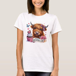 Schattigee Highland Koe Cupcake Valentijn T-shirt