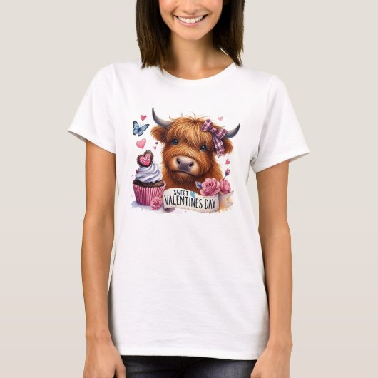 Schattigee Highland Koe Cupcake Valentijn T-shirt (Voorkant)