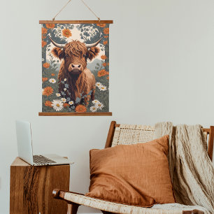 Schattigee Highland Koe Daisy Field Hangend Wandkleed