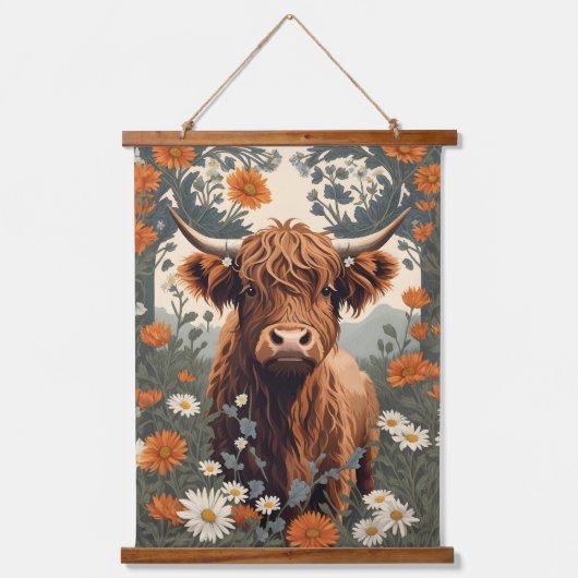 Schattigee  Highland Koe Daisy Field Hangend Wandkleed (Voorkant)