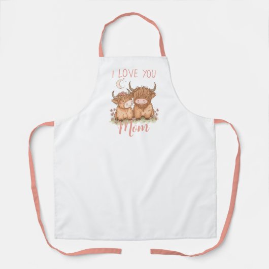 Schattigee Highland Koe en Mam I Love You Moederda Schort (Voorkant)