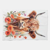 Schattigee Highland Koe en rode papaver Waterverf Theedoek (Horizontaal)