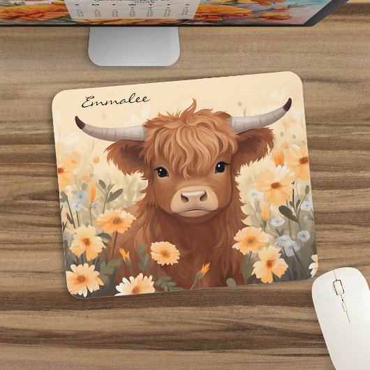 Schattigee Highland Koe Floral w/Monogram Muismat