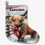 Schattigee Highland Koe Gepersonaliseerde Kerst Grote Kerstsok (Voorkant)