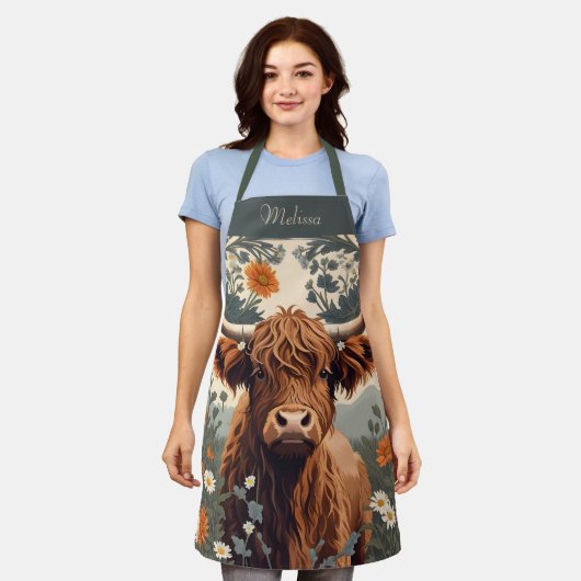 Schattigee  Highland Koe Gepersonaliseerde naam Schort (Gedragen)