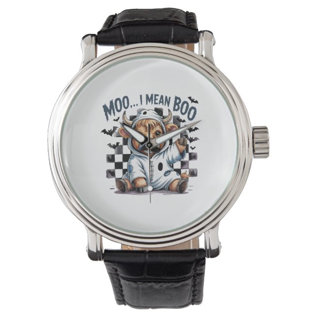 Schattigee Highland Koe geruit Halloween Te Horloge (Voorkant)