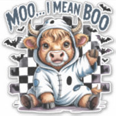 Schattigee Highland Koe geruit Halloween Te Sticker (Voorkant)