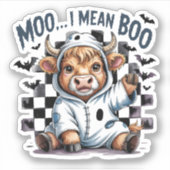 Schattigee Highland Koe geruit Halloween Te Sticker (Voorkant)