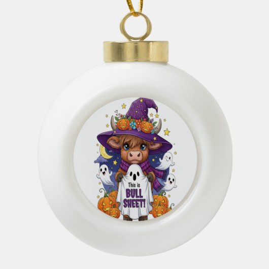 Schattigee Highland Koe Halloween Keramische Bal Ornament (Voorkant)