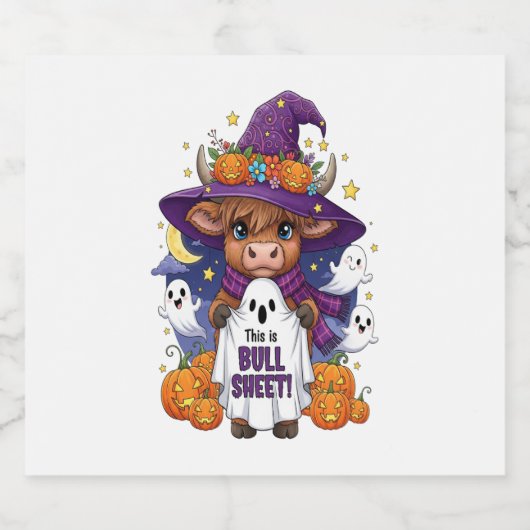 Schattigee Highland Koe Halloween Sparkling Wijnetiket (Enkel label)
