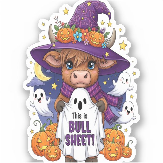 Schattigee Highland Koe Halloween Sticker (Voorkant)