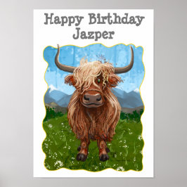 Schattigee Highland Koe Happy Birthday Poster