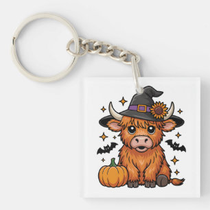 Schattigee Highland Koe Heks met pompoen Halloween Sleutelhanger