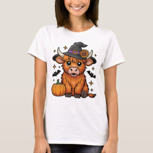 Schattigee Highland Koe Heks met pompoen Halloween T-shirt
