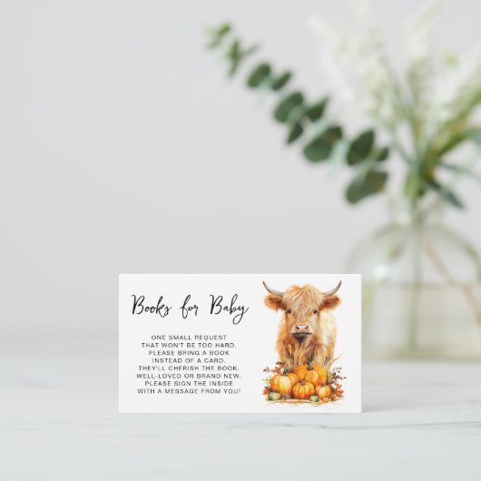 Schattigee Highland Koe herfst pompoenen boeken vo Informatiekaartje (Staand voorkant)
