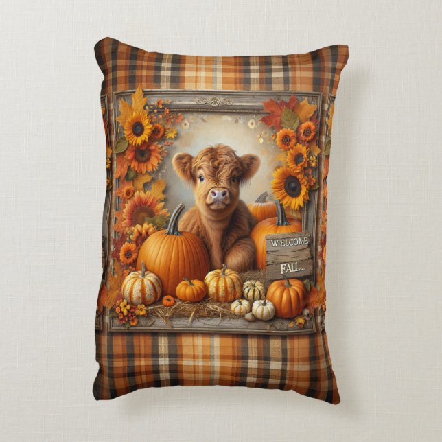 Schattigee Highland Koe Herfstprint Accent Kussen (Achterkant (Verticaal))