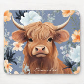 Schattigee Highland Koe in Bloemen Achtergrond w/C Muismat (Voorkant)