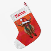 Schattigee Highland Koe in Santa Hat op rood Grote Kerstsok (Achterkant (Hangend))