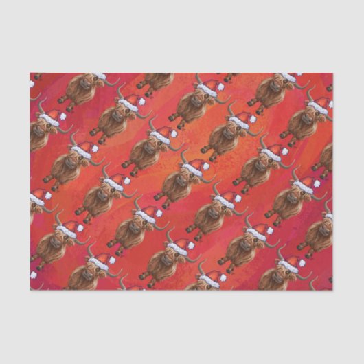 Schattigee Highland Koe in Santa Hat Pattern op Ro Tissuepapier (Voorkant)