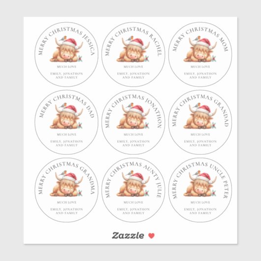 Schattigee Highland Koe Individuele Namen Vrolijk  Sticker (Vel)