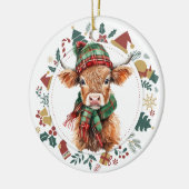 Schattigee Highland Koe Ingelijst met Kerst Afbeel Keramisch Ornament (Links)