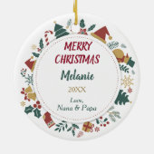 Schattigee Highland Koe Ingelijst met Kerst Afbeel Keramisch Ornament (Achterkant)