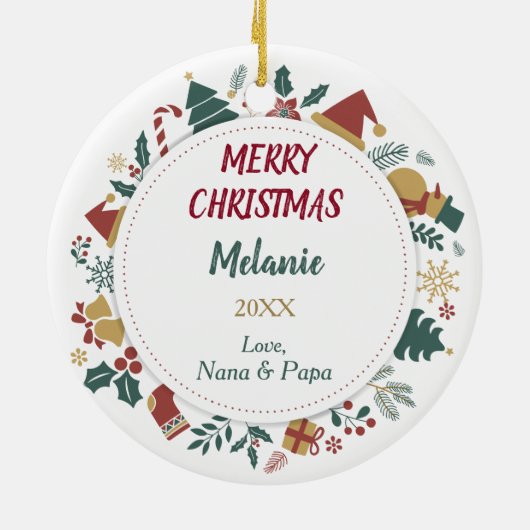 Schattigee Highland Koe Ingelijst met Kerst Afbeel Keramisch Ornament (Achterkant)