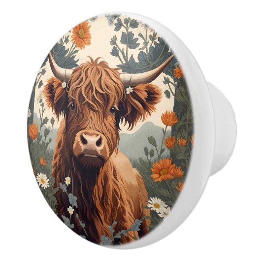 Schattigee  Highland Koe Keramische Knop (Rechts)