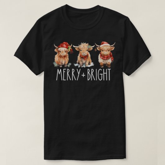 Schattigee Highland Koe Kerst Vrolijk Bright Koe X T-shirt (Design voorkant)