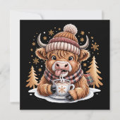 Schattigee Highland Koe Kerstbomen Hot Cocoa Cozy Feestdagenkaart (Voorkant)