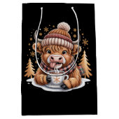 Schattigee Highland Koe Kerstbomen Hot Cocoa Cozy Medium Cadeauzakje (Voorkant)