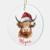 Schattigee Highland Koe Kerstmis Santa Hat geperso Keramisch Ornament (Links)