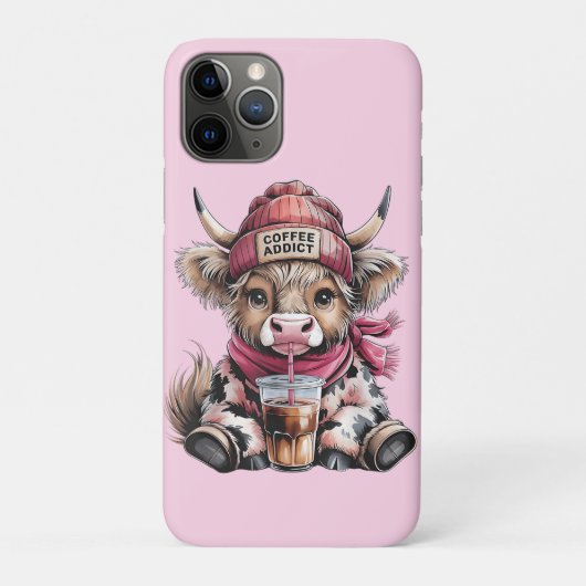 Schattigee Highland Koe Koffieverslaafde Funny Dri Case-Mate iPhone Case (Achterkant)