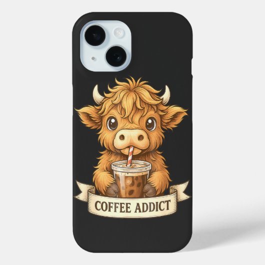 Schattigee Highland Koe Koffieverslaafde Funny Dri Case-Mate iPhone Case (Achterkant)