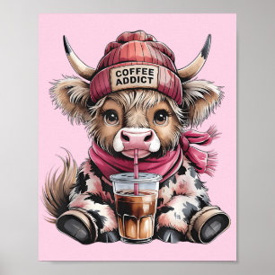 Schattigee Highland Koe Koffieverslaafde Funny Dri Poster