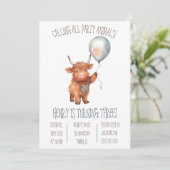 Schattigee Highland Koe met Balloon Birthday Party Kaart (Staand voorkant)