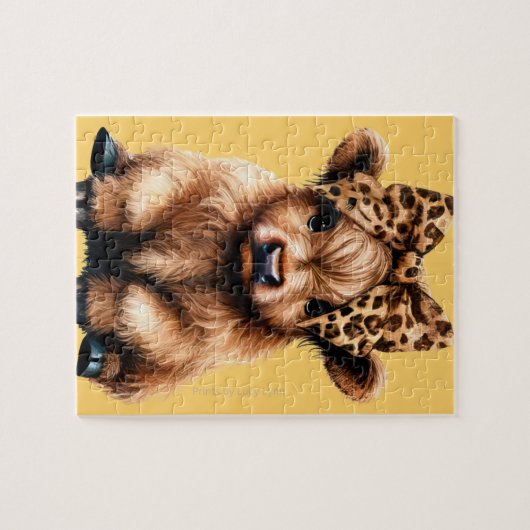 Schattigee Highland Koe met Bow Yellow Legpuzzel (Horizontaal)
