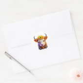 Schattigee Highland Koe met Flower in Hair Ronde Sticker (Envelop)