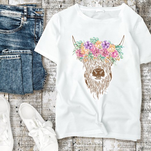 Schattigee Highland Koe met Flowers Shirt
