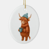 Schattigee Highland Koe met Koffie – Gezellige Win Keramisch Ornament (Rechts)