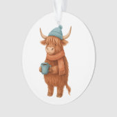 Schattigee Highland Koe met Koffie – Gezellige Win Ornament (voorkant)