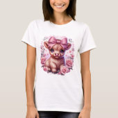 Schattigee Highland Koe met Pink Bow T-shirt (Voorkant)