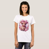 Schattigee Highland Koe met Pink Bow T-shirt (Voorkant volledig)