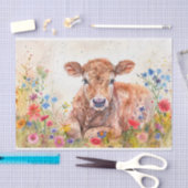 Schattigee Highland Koe met Wildflower voor Decoup Tissuepapier (Craft)