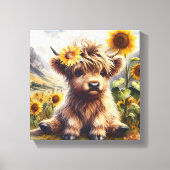 Schattigee Highland Koe met zonnebloemen Canvas Afdruk (Voorkant)